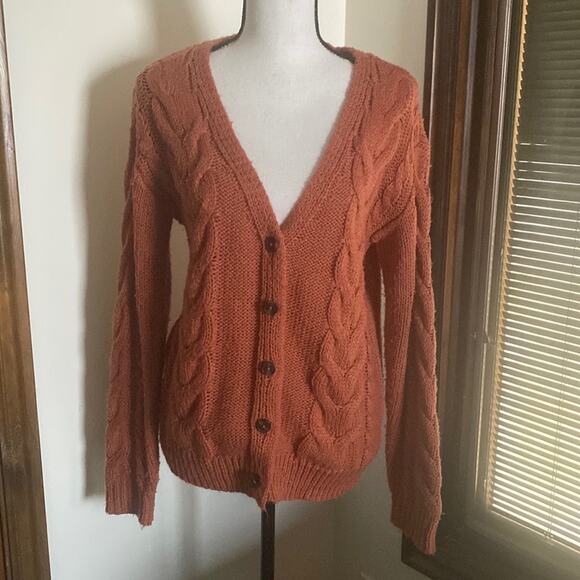 Wild Fable | Orange/Rust colored cable knit cardigan Size S - Picture 1 of 6